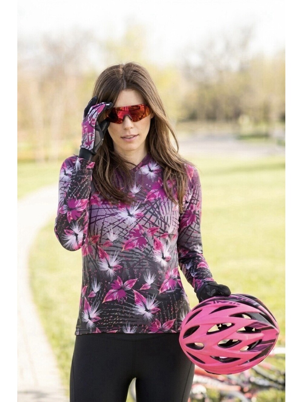 Terry Women's Soleil Long Sleeve Cycling Jersey Top Sz L Crew Neck Stretch Pink